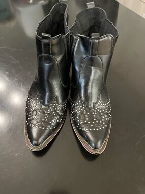 Studded Black faux Leather Ankle Booties - Women's Western Style